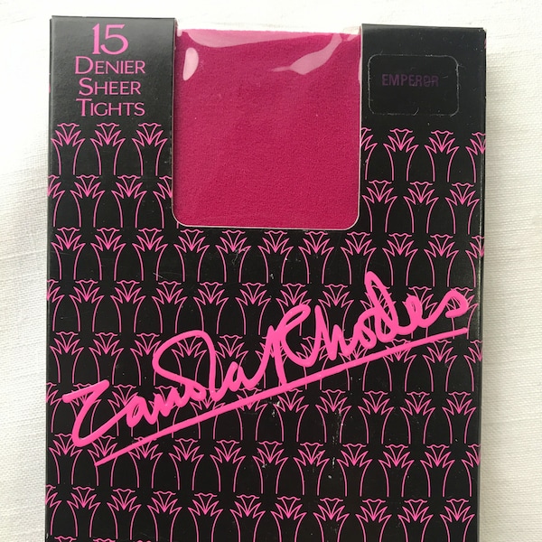 Vintage 1980s Zandra Rhodes Sheer Hot Pink Tights 15 denier In original packaging one size nylon plain Emperor Bright Cerise Fuchsia Pink