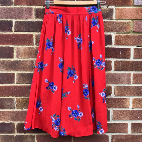 Vintage 90s Red White and Blue Floral A-Line Skir… - image 8