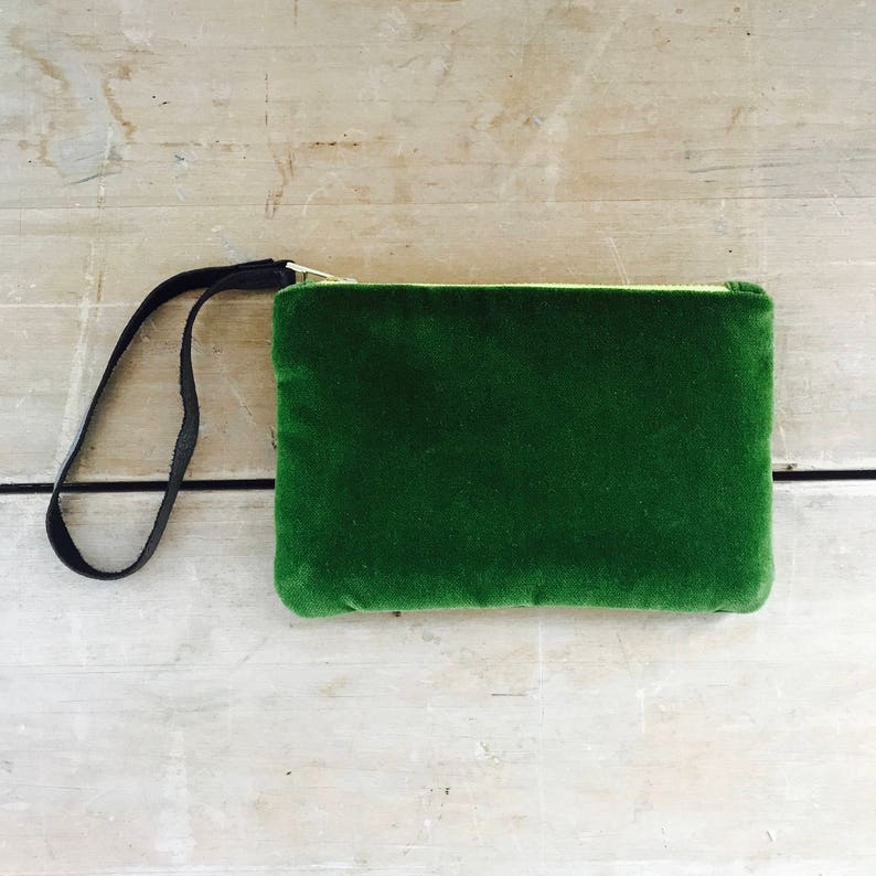 Velvet Wristlet Lined with hand printed linen navy print