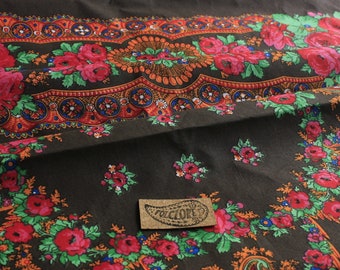 Portuguese folk shawl w/ brown paisley pattern, perfect for a Viana floral scarf. Ethnic cotton fabric by meter /yard for sewing projects
