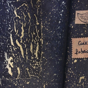 Black with gold metallic flecks cork leather by the yard / meter. Cork fabric for vegan fashion, handbags & accessories, Peta Approved