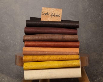 Coloured cork fabric, brown & yellow shades. Portuguese plant-based leather substitute, dyed cork, half yard /meter, cotton backing options