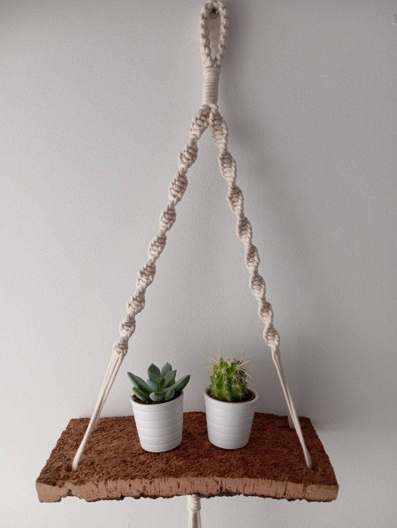 Cork board shelf for macrame wall hanging DIY projects. Raw cork bark plank for floating shelf and books & plant hanger made in Portugal. image 5