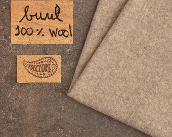 Burel, full wool by the meter, felted wool craft fabric made in Portugal, sustainable cloth w/ rustic texture in light pine nut / gray color