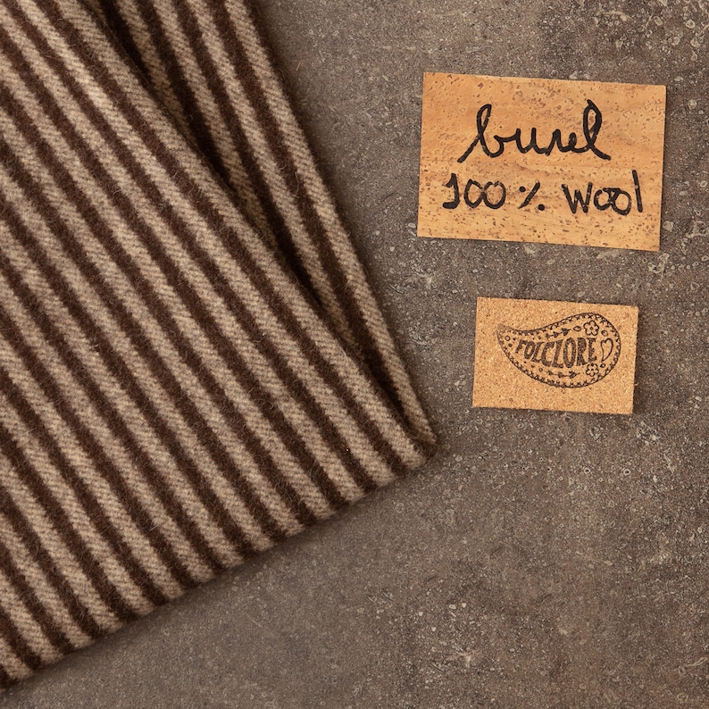 Striped burel in dark brown and dark pine nut. Boiled full wool made in Portugal