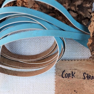 Genuine cork leather lace, blue and natural, 2 x 1meter (39 3/8&quot;), 1cm wide (3/8&quot;), Portuguese cork fabric for bracelets, necklace, Jewelry