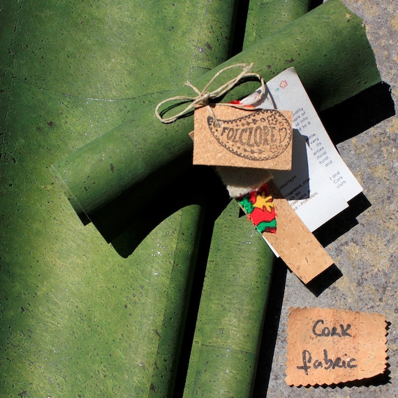 Green cork leather sheet, colored cork fabric, Earth Friendly Craft materials, vegetable leather, cork skin hand- painted natural leather