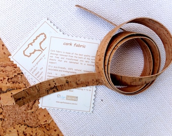 Cork leather strap for handbag, 1m (39 3/8"), 2cm wide (3/4"), made of Portuguese reversible cork fabric, for bracelets, cork leather lace