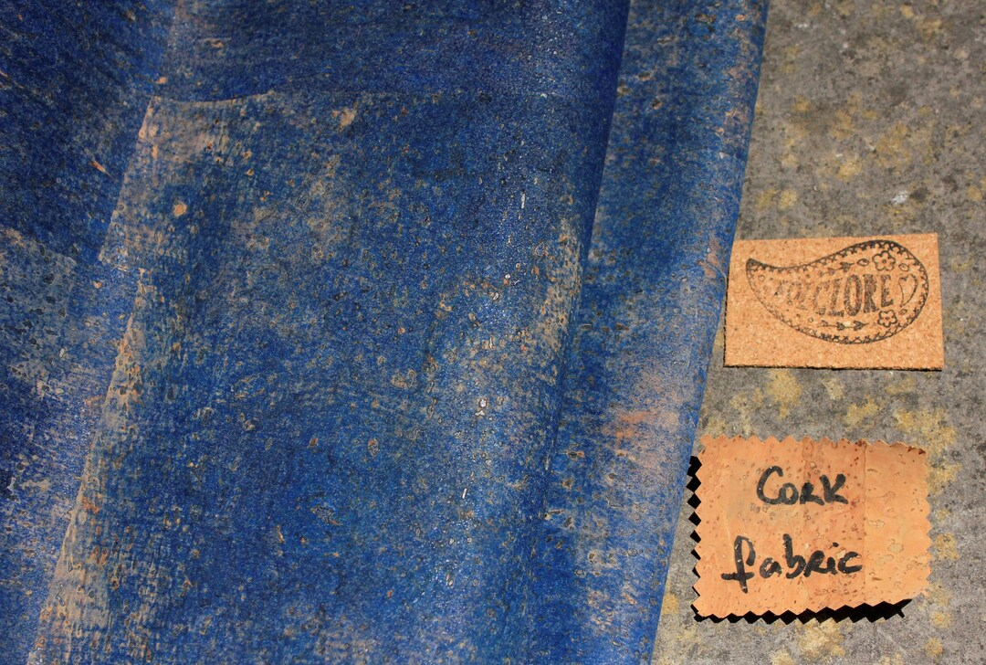 Washed Blue Cork Fabric by the Meter /yard. Portuguese Handcrafted
