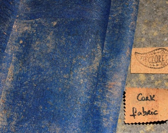 Washed blue cork fabric by the meter /yard. Portuguese handcrafted & customisable cork leather with cotton backing options. Unique pattern