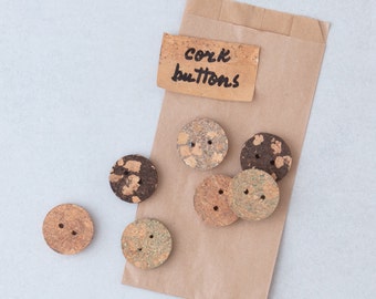 Cork buttons crafts supplies, rustic macrame large two-hole buttons, sustainable for crafts, natural, decorative & organic knitting