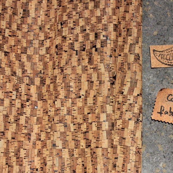 Plant-based vegan leather by the roll. Natural patterned cork fabric for cork wallets, handbags, purses, upholstery, apparel, footwear,