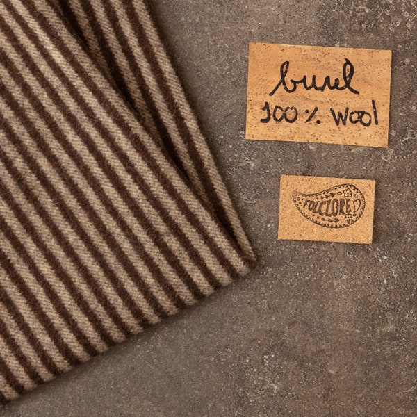 Burel -Paño tejido de lana pura a rayas marrón oscuro y claro, 50x50cm 20x20", tejido de lana hervida de peso pesado, un suministro respetuoso con el medio ambiente para coser