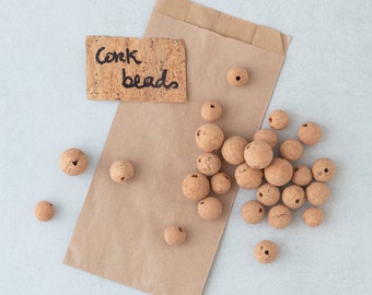 Natural round cork beads and balls | 14mm, 16mm or 19mm. Perfect for eco-friendly earrings, necklaces, bracelets & DIY crafts, hobbies