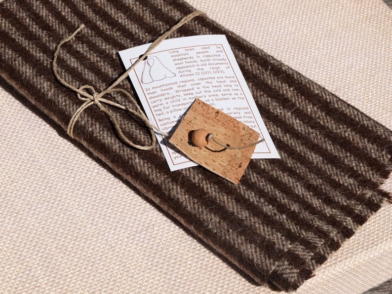 Pure wool woven cloth dark & light brown striped by the meter, burel a heavyweight boiled wool fabric, an earth friendly supply for sewing image 2