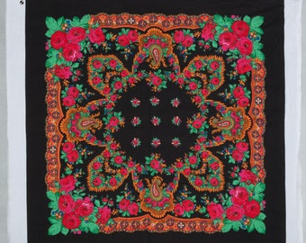 Écharpe folklorique portugaise noire, tissu en coton à motif cachemire au mètre / yard. Réalisez un châle floral pour costume de Viana, une couture créative ou des vêtements folkloriques