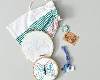 Beginner Embroidery Kit, a DIY gift for teenage a girl, learn how to embroider with an embroidery kit with instructions & Butterfly design