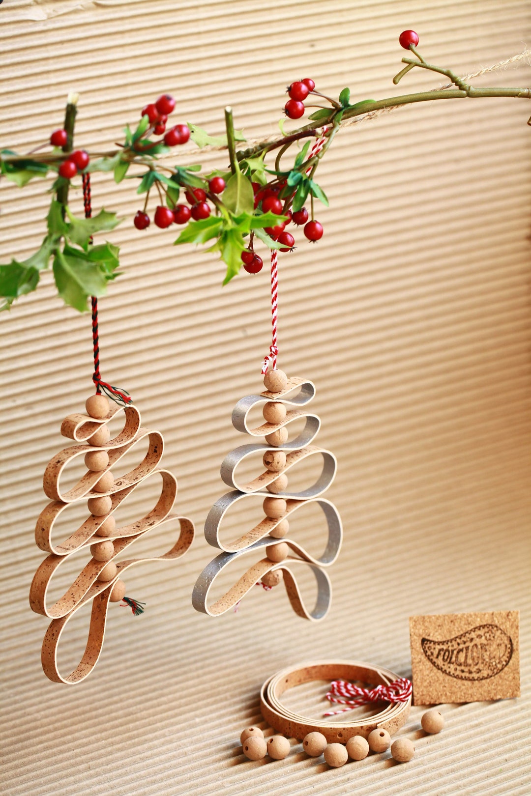 DIY Christmas Tree KIT With Cork Straps & Beads, Christmas Ornaments ...