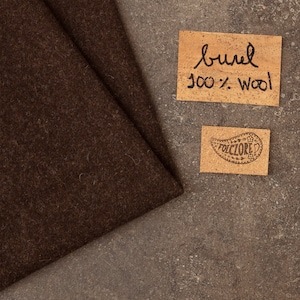Natural, not dyed, boiled wool woven fabric. Dark brown
