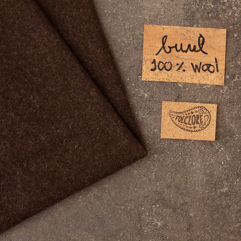 Natural, not dyed, boiled wool woven fabric. Dark brown