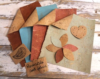 Cork earrings materials set, 4 or 5 colored reversible cork leather sheets, DIY vegan jewelry making supplies, sustainable & slow fashion