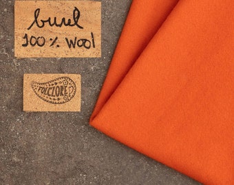 Orange natural felt, burel, a Portuguese felted, woven & boiled pure wool fabric by the meter/yard, earth friendly and handcrafted supplies