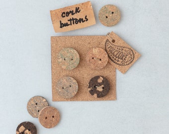 Handmade cork buttons sewing supplies, 4pcs set, macrame large two-hole buttons, eco-friendly for crafts, decorative gift, organic knitting