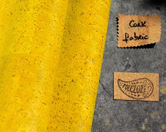 Textile de liège jaune citron fabriqué à la main au Portugal et personnalisable. Choisissez la longueur et le support (coton pur inclus). APPROUVÉ PETA