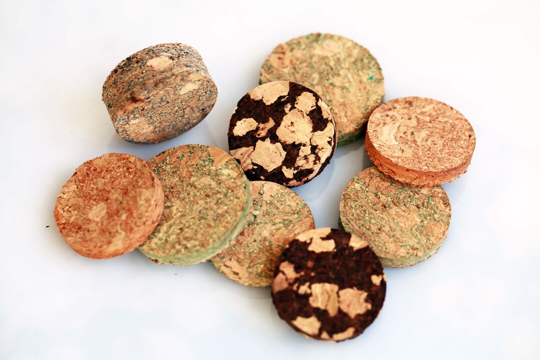 Colored Cork Slices for Eco Jewellery & Crafts. Agglomerated Natural