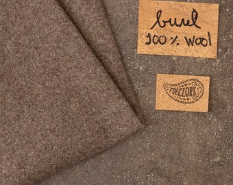 Full wool fabric, burel, Portuguese pure boiled wool fabric, ecofriendly supplies, dark pine nut color, rustic fabric, 50x50cm 20x20"