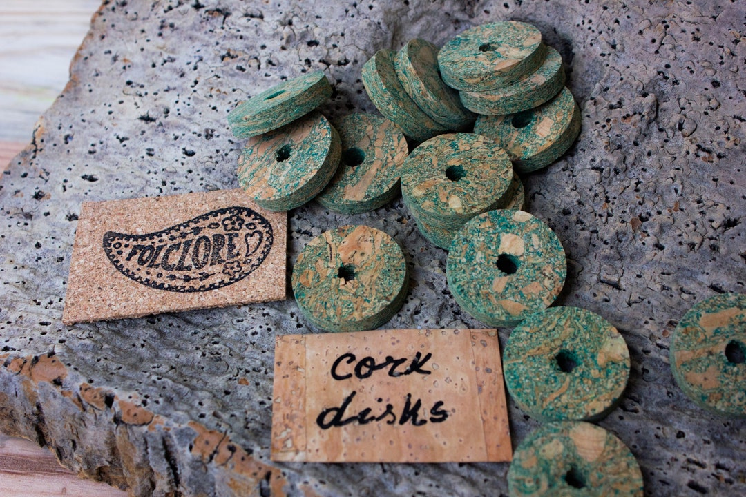 Green Cork Discs for Jewellery & Organic Crafts. Agglomerated Natural