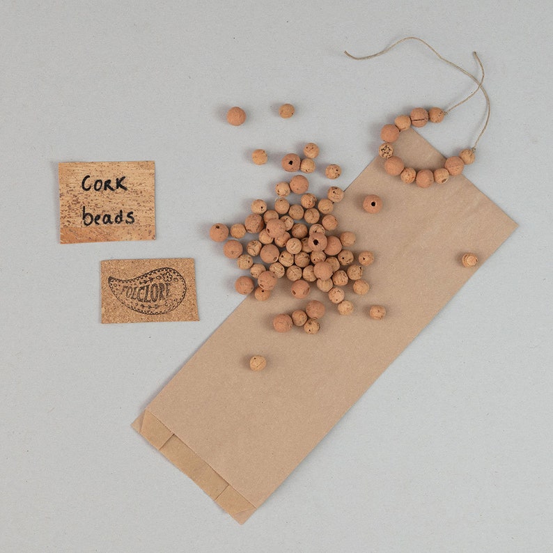 Natural round cork beads for sustainable & eco-friendly jewellery. 10mm small balls w/ different hole sizes. Portuguese cork for DIY crafs image 2