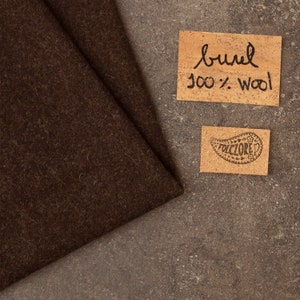 Portuguese burel, dark brown boiled wool fabric; natural and ethical fabrics, 50x50cm 20x20&quot;. For ecofriendly home decor & fashion projects
