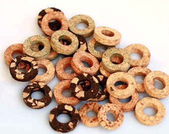 Cork rings, flat circle beads for jewelry & DIY crafts, natural / colored cork discs for necklaces, macrame, cork hoop pendants, 25 / 50 pcs