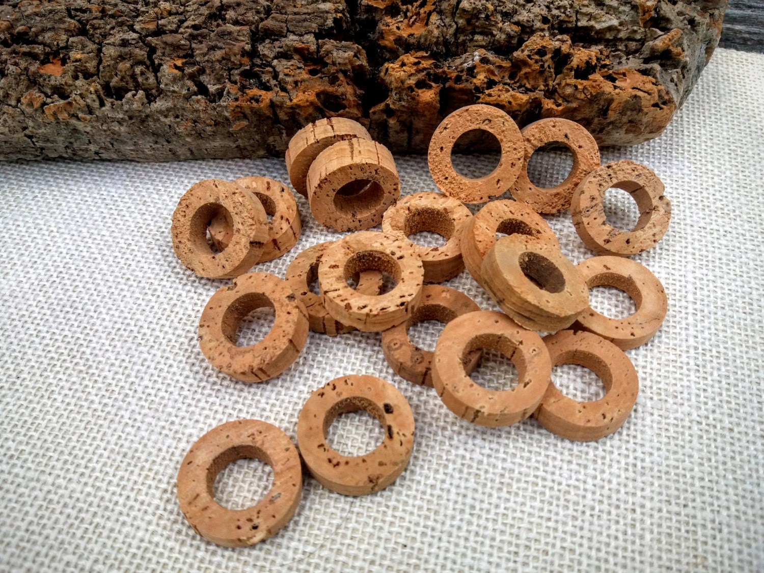 Organic cork rings 25 pcs flat circle beads for jewelry and Etsy