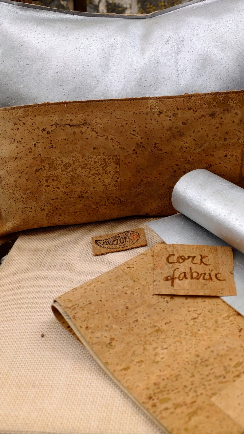 Silver cork fabric by the meter. Eco-leather alternative handcrafted in Portugal. 100% cotton backing option. For vegan jewelry & fashion image 9