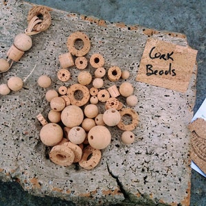 Large hole cork beads set, natural beads for jewelry making, macrame beads, earth friendly craft beads, cork spheres, discs, cylinders, ring