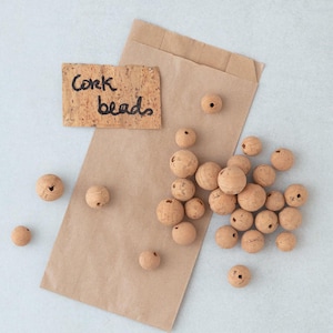 Cork balls for eco friendly jewellery, 20mm - 0.78&quot; round natural beads, w/ hole or no hole, Portuguese cork, organic jewellery supplies