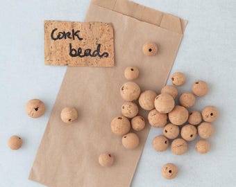 Cork balls for eco friendly jewellery, 20mm - 0.78" round natural beads, w/ hole or no hole, Portuguese cork, organic jewellery supplies
