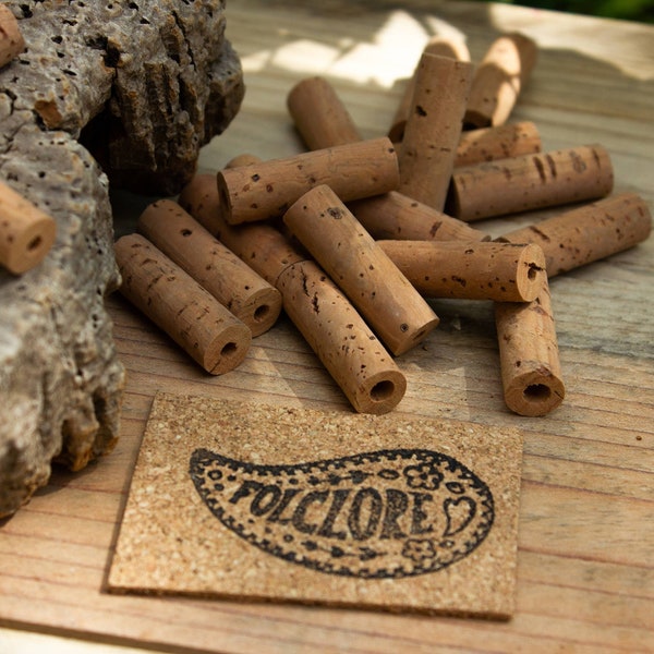 Tubes of natural cork for sustainable jewelry, pack of macrame large hole cilynders. Eco-friendly neckaces & DIY creative craft projects.