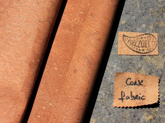 Copper vegan cork leather with customisable backings, including cotton options. Caramel hand painted, animal free, leather for sewing