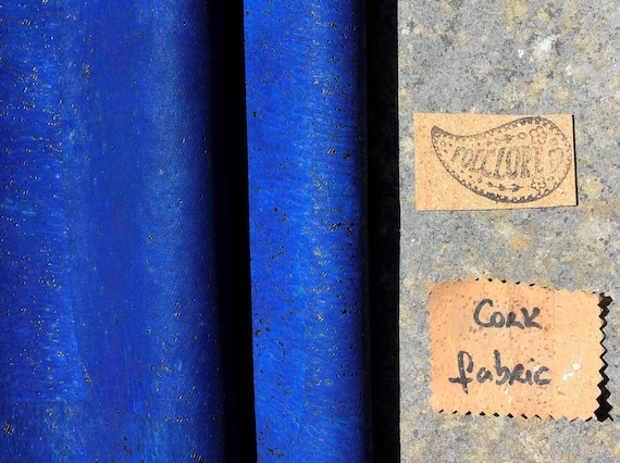 Royal Blue Vegetal Leather Alternative w/ cotton backing options. Portuguese handcrafted & customisable Cobalt cork fabric by the meter