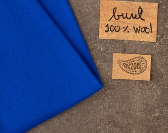 Bright blue burel pre-cut, 50x50cm 20x20". Unique Portuguese boiled / felted pure wool fabric. Perfect for rugs, bags, book covers, blankets