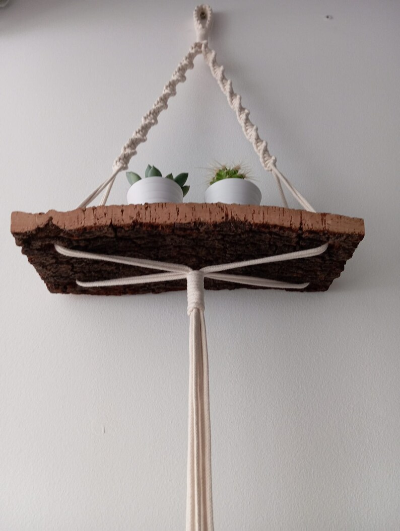 Cork board shelf for macrame wall hanging DIY projects. Raw cork bark plank for floating shelf and books & plant hanger made in Portugal. image 6