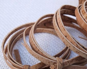 Flat cork cord, 2mm or 3mm (0.08" or 0.12" ) wide, made from Portuguese double-sided cork fabric, vegan strings for jewelry