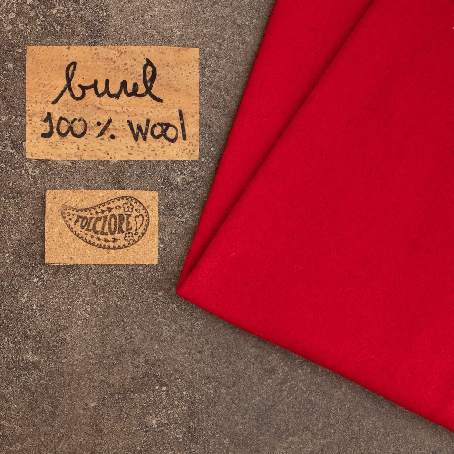 Red burel by the meter, Portuguese boiled wool fabric, works like natural felt, eco friendly supplies, rustic handcrafted wool cloth