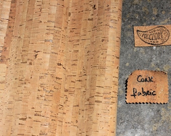 Vegetable Leather fabric by the yard/meter with striped natural pattern. Portuguese cork fabric PETA approved in our crafts supplies shop