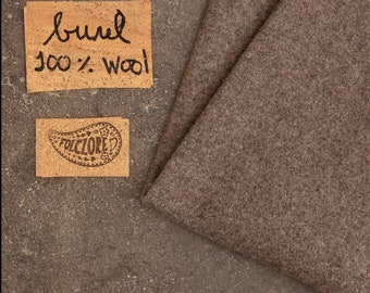 Portuguese burel, boiled wool fabric by the meter /yard, full woven pure wool cloth undyed dark pine nut colour. Historical rustic fabric.