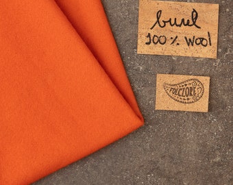 Orange burel, Portuguese boil wool fabric cloth, dyed pure felted wool, 50x50cm 20x20", traditional handcrafted supplies for sewing & crafts