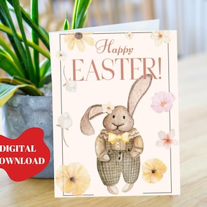 Druckbare Osterkarte mit Hase, Instant Download Frohe Ostern Karte, Frohe Ostern Grußkarte, Osterhase Kartenvorlage, Osterkarten